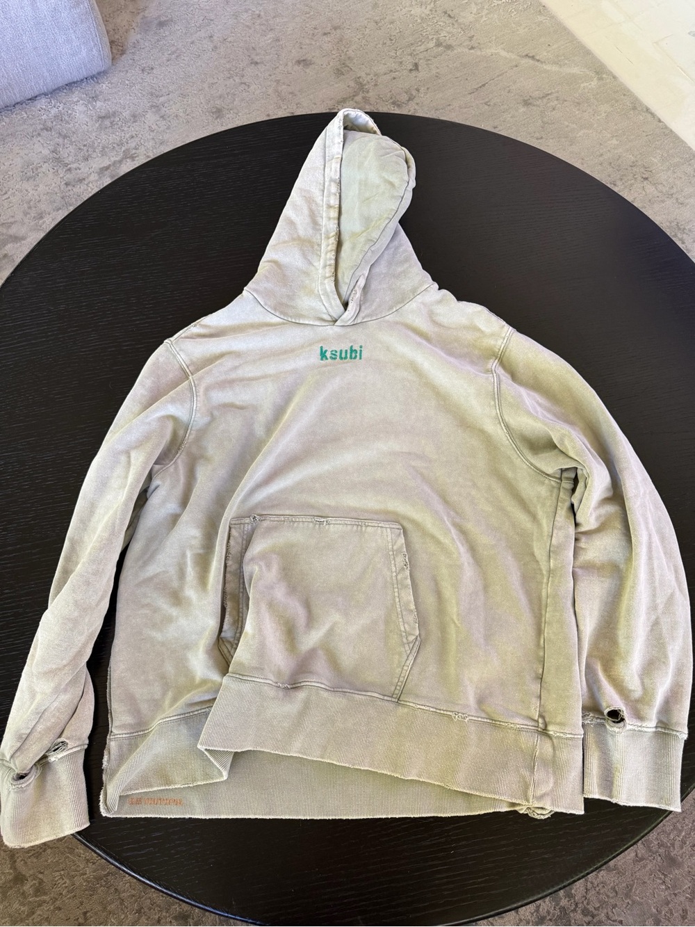 Ksubi Washed Sage Green Logo Ribbed Hem Hoodie